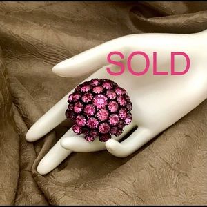 Vintage Signed Warner Rhinestone High Dome Brooch Pink Statement Pin VIDEO